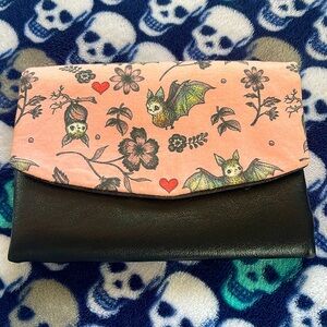 Pink and Black Wallet/Clutch with Floral Bat Pattern and Vegan Leather NWOT